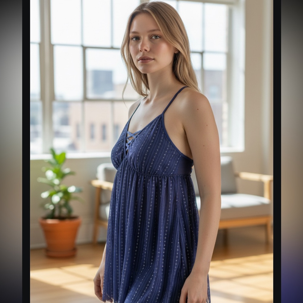 Navy Blue Strappy Lingerie Dress